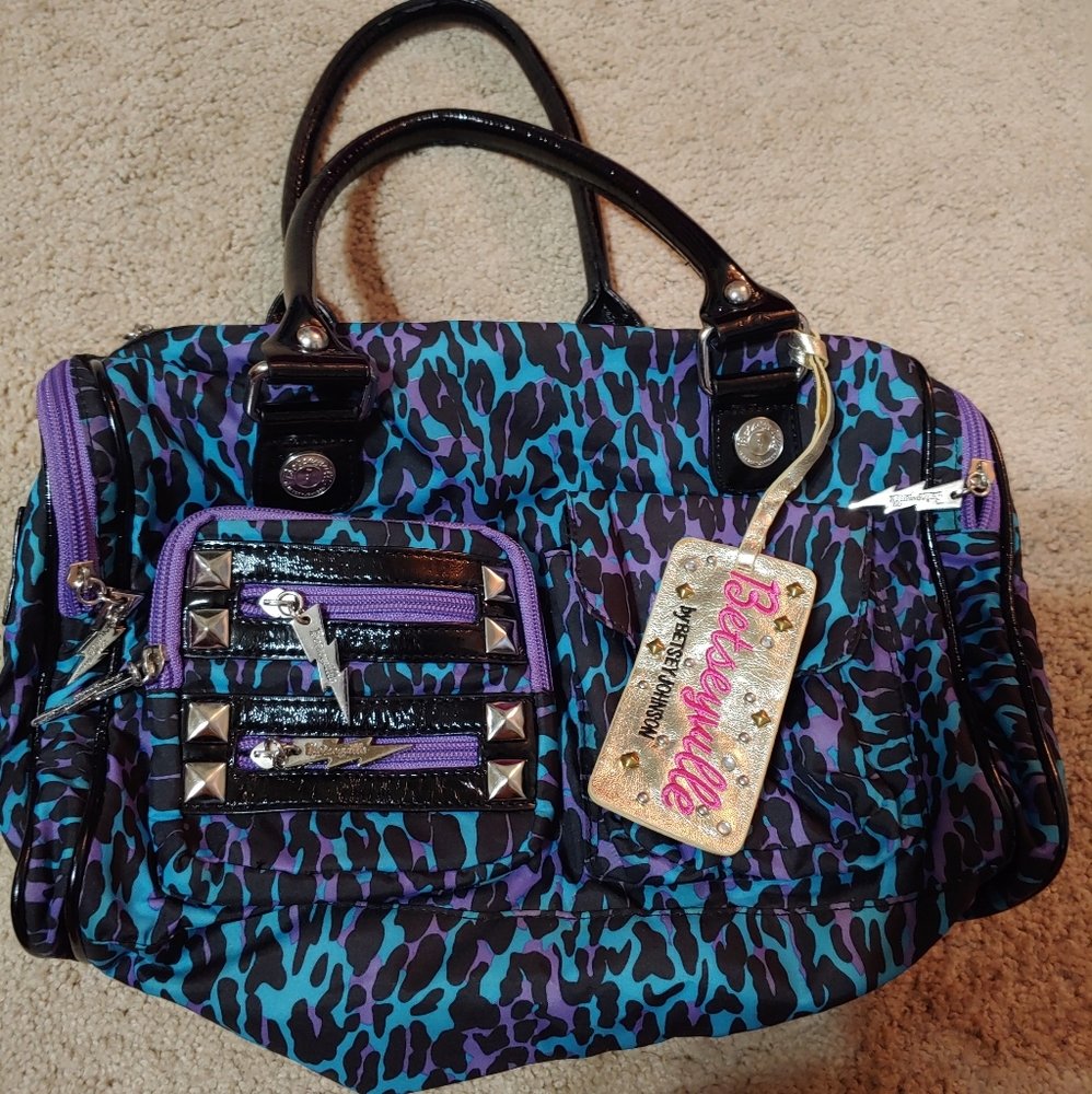 Blue/purple leopard Betseyville barrel purse